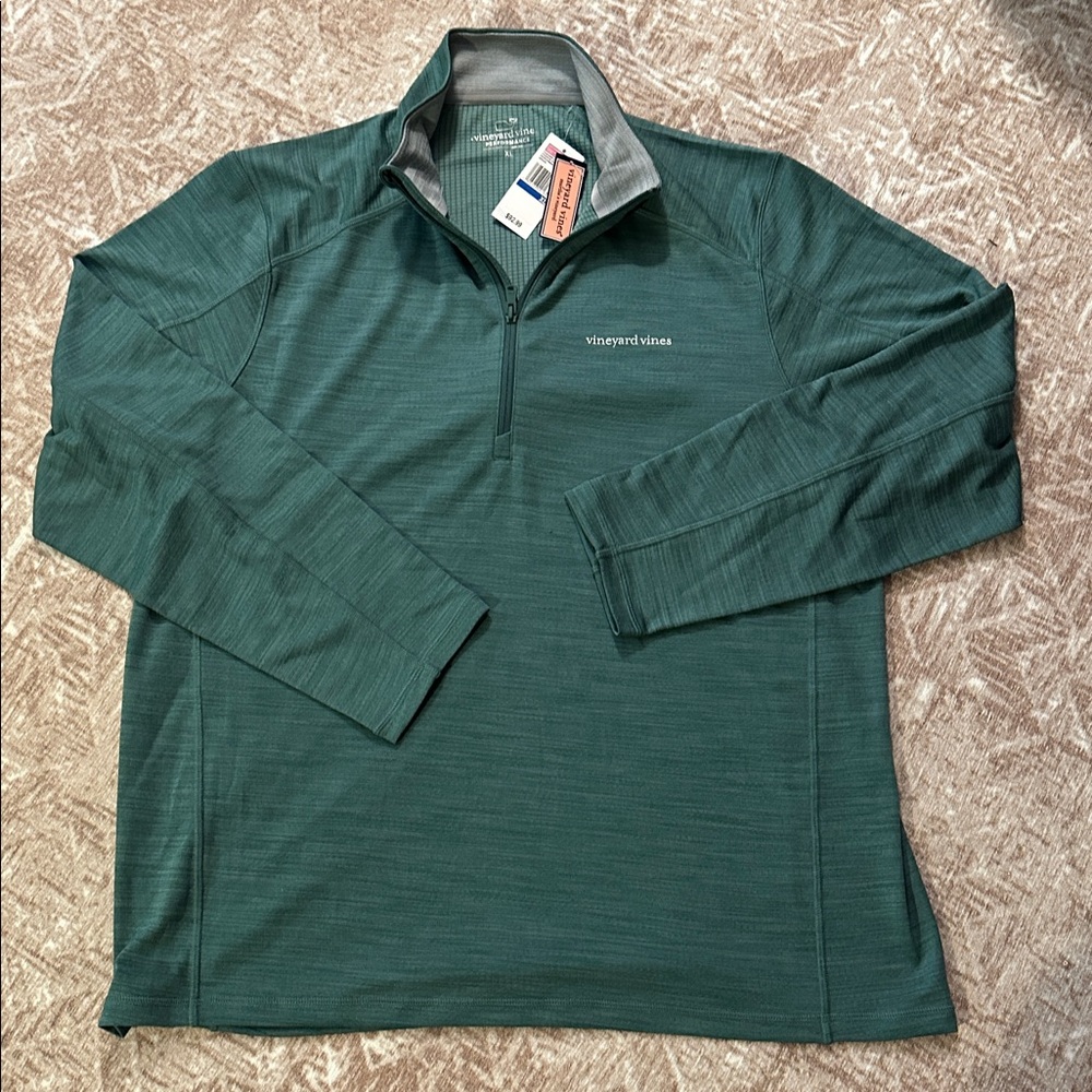 Men’s Vineyard Vines quarter zip Forest Green Pullover size XL NWT - Picture 2 of 10